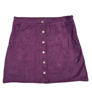 Hyfve Women's A-Line Purple Suede Button-Front Mini Skirt Size S